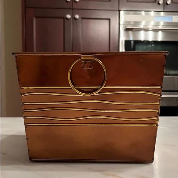 Vtg Hued Metal Copper Gold Color Bin Harry & David Gift Container Organizer Box - Picture 4 of 10